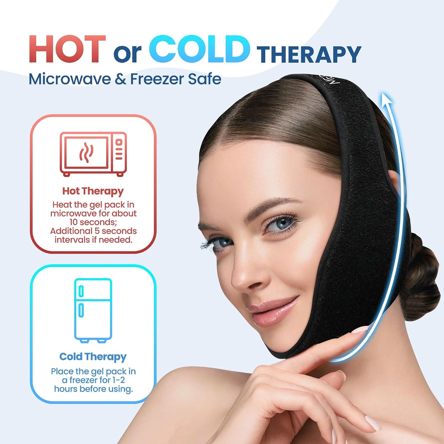 LotFancy Face Ice Pack Wrap for TMJ, Wisdom Teeth, with 4 Reusable Hot Cold Therapy Gel Packs, Pain Relief for Head, Oral and Facial Surgery, Dental Implants, Blue
