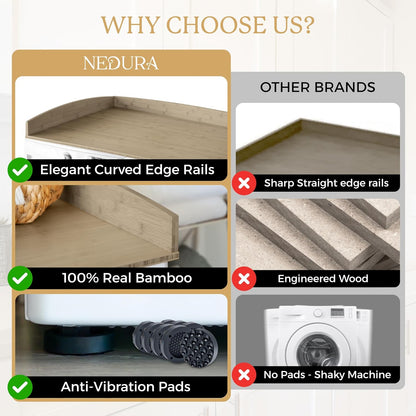 Nedura Washer Dryer Countertop with Anti-Vibration Pads, Curved Edge Rails, Premium Bamboo Laundry Countertop, Washer Dryer Topper, Laundry Room Organization, Laundry Room Accessory – Dark Walnut