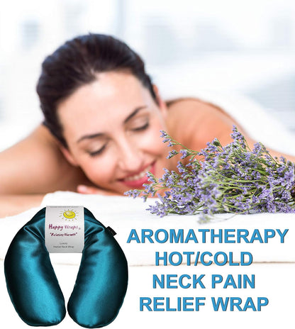 Microwavable Herbal Neck Wrap - Hot Cold Aromatherapy Neck Warming Pillow - Heating Pad for Migraines, Stress, Gifts for Women, Birthdays, Christmas and Free Sleep Mask - Purple Cotton