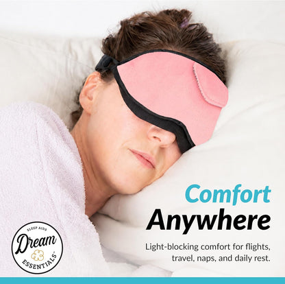 Dream Essentials Opulence Micro Plush Sleep Mask, Black Velvet Eye Mask for Sleeping with Earplugs, Front Pocket, Adjustable Strap, Soft Cotton Lining, Light Blocking Travel Accessory for Night Rest
