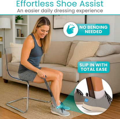 Vive Long Shoehorn for Seniors with Handle 23" | Sock Remover, Long Handled for Men & Women, Boot Shoe Helper and Sock Aid, Extra Reach, Patent-Pending Foldable