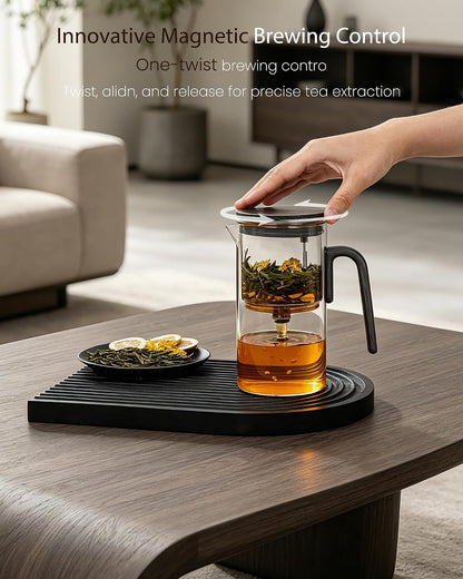 ZENS Magnetic Glass Infuser Teapot for Loose Tea, 27oz Walnut Wood Handle | Magic Teapot with Infuser, Echanted Tea Maker, Mess-Free Loose Leaf Tea Diffusers for Tea lover Gifts