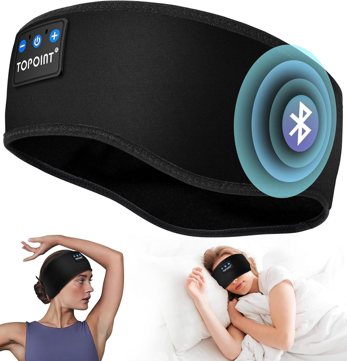 Sleep Headphones Headband Bluetooth 5.4, TOPOINT Sports Headband Earphones Sleeping Bluetooth Wireless with USB C for Women Men Sports Gifts Workout Jogging Yoga Insomnia Air Travel Meditation