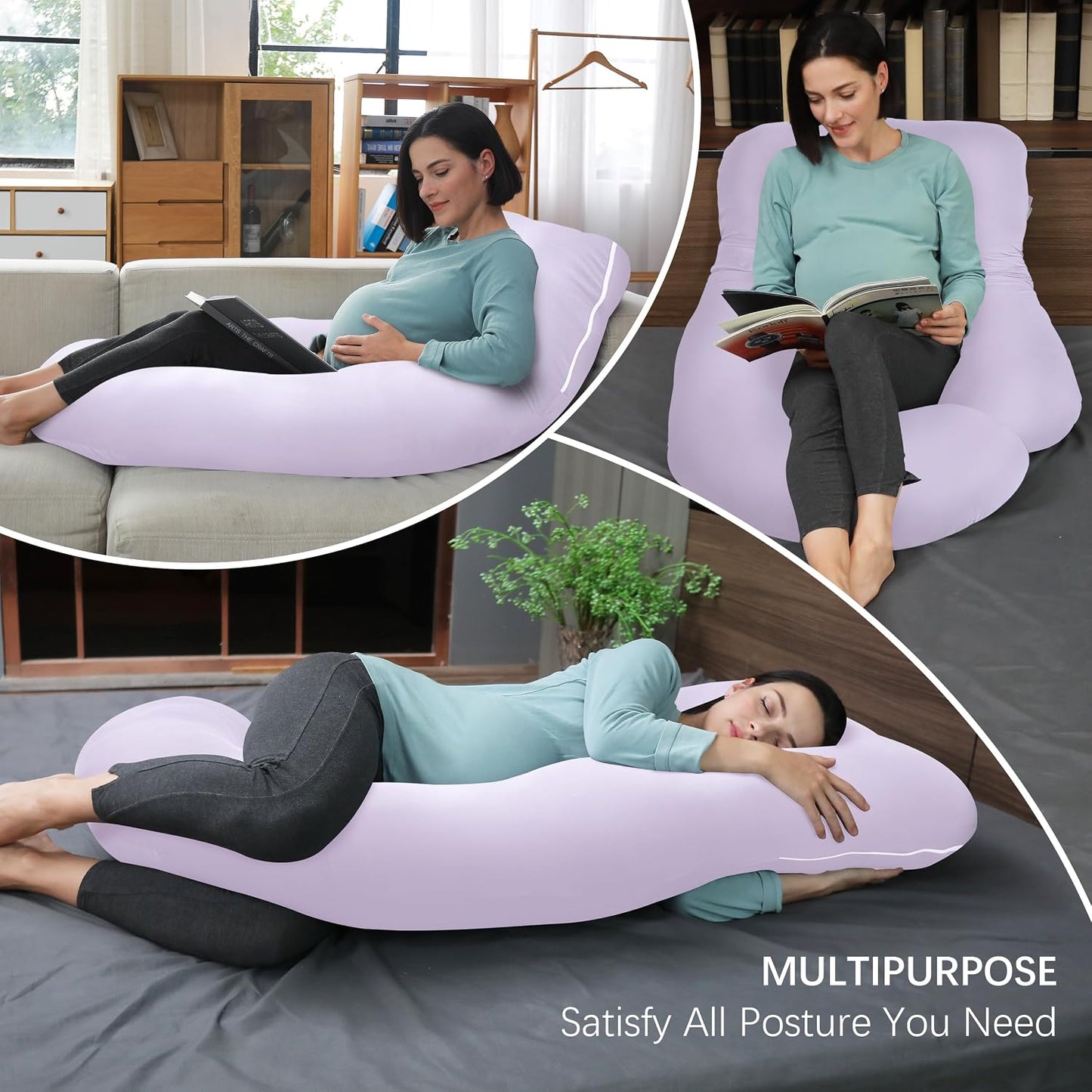 MOON PARK Pregnancy Pillows for Sleeping - 57 Inch U Shaped Full Body Maternity Pillow with Removable Cover - Support for Back, Legs, Belly, Hips - Pregnancy Pillow for Women - Grey