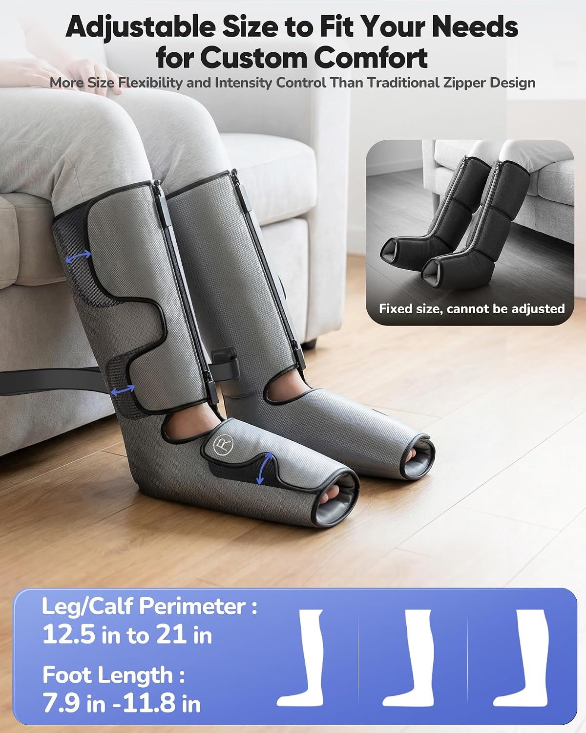 Air Compression Leg Massager with Heat : Foot and Calf Massager for Circulation and Pain Relief - 9 Intensity, 4 Modes, 3 Heating, Vibration, for Sitting/Standing Jobs & Home Use