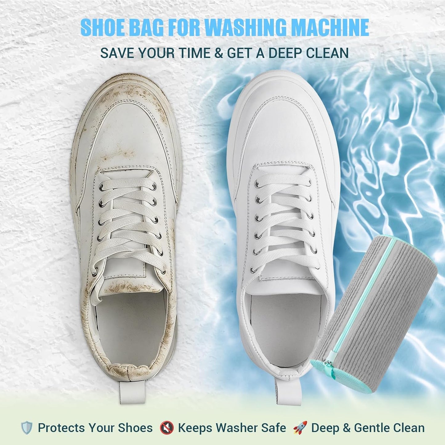 Shoe Washing Machine Bag, 2 PC Reusable XXL Shoes Laundry Bag for sneakers | Wash bags for washer and dryer, with concealed heavy-duty zipper to protects shoes & machine, Cleaning bag for tennis shoe