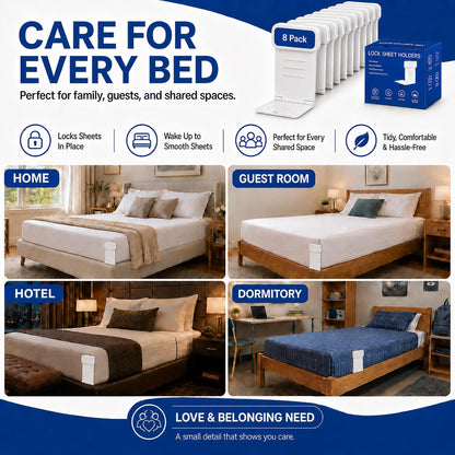 8pcs Bed Sheet Holders for Corners for King and Queen Beds Bed ABS&PC, 10 Non-Slip Mats, 180 Degrees Fold, Snap-Fastener Design, Adjustable Strap Clips, Tight Grippers - White Large