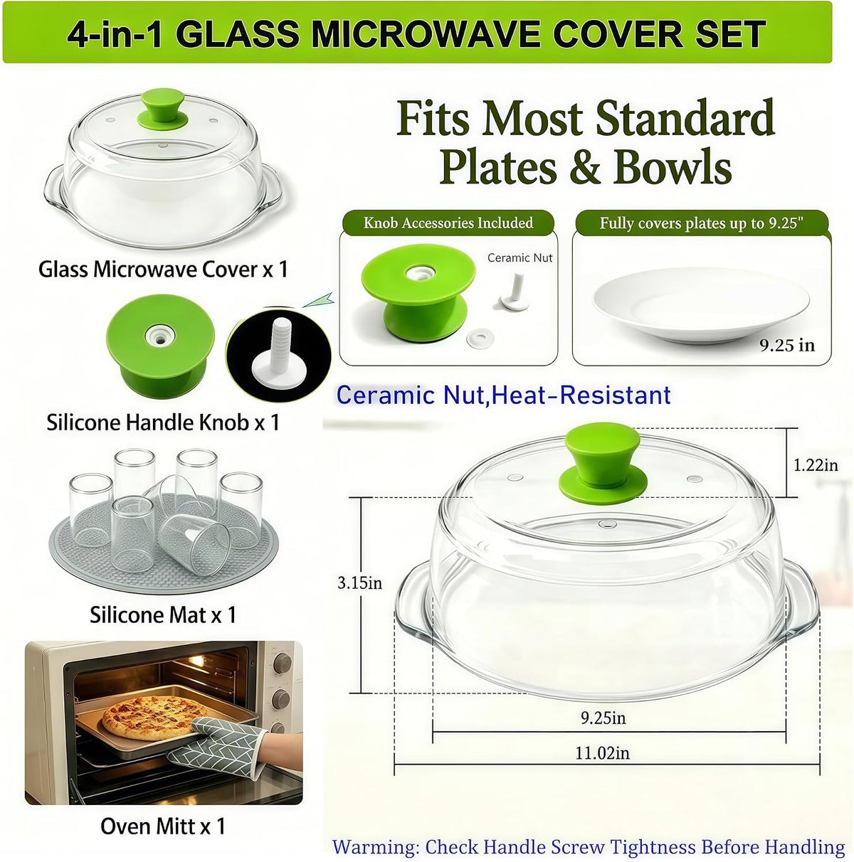 Glass Microwave Splatter Cover for Food 10 inch, 4 Vents, Heat Resistant