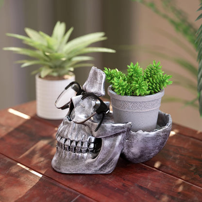 READAEER Skull Glasses Stand Holder, Creative Eyeglasses Holder, Sunglasses Spectacle Display Rack, Key Holder Resin Sculptures for Entryway, Home, Office, Desk, Nightstand (White)