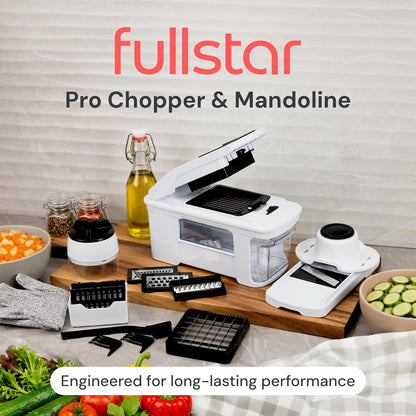 Fullstar Pro XL Vegetable Chopper & Mandoline Slicer w Pull-Out Catch Tray | 6 in 1 Veggie, Onion & Fruit Slicer, Dicer & Grater with Sharp Stainless Steel Blades - XL Food Prep Set (Black)