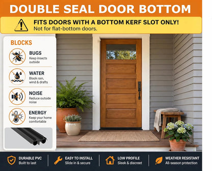 Exterior Door Sweep [2 Pack] – 36 Inch Kerf Weather Stripping with Dual Air Tube Seal & Vinyl Fins | Under Door Bottom Seal Strip for Exterior Doors with Kerf Track | Quiet & Tight Fit