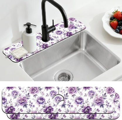2 Pcs Kitchen Sink Splash Guard Faucet Mat Wood Grain Pattern Faucet Mat for Sinks Natural Wood Color Absorbing Drying Mats for Kitchen Bathroom, 23.6x5.5inch