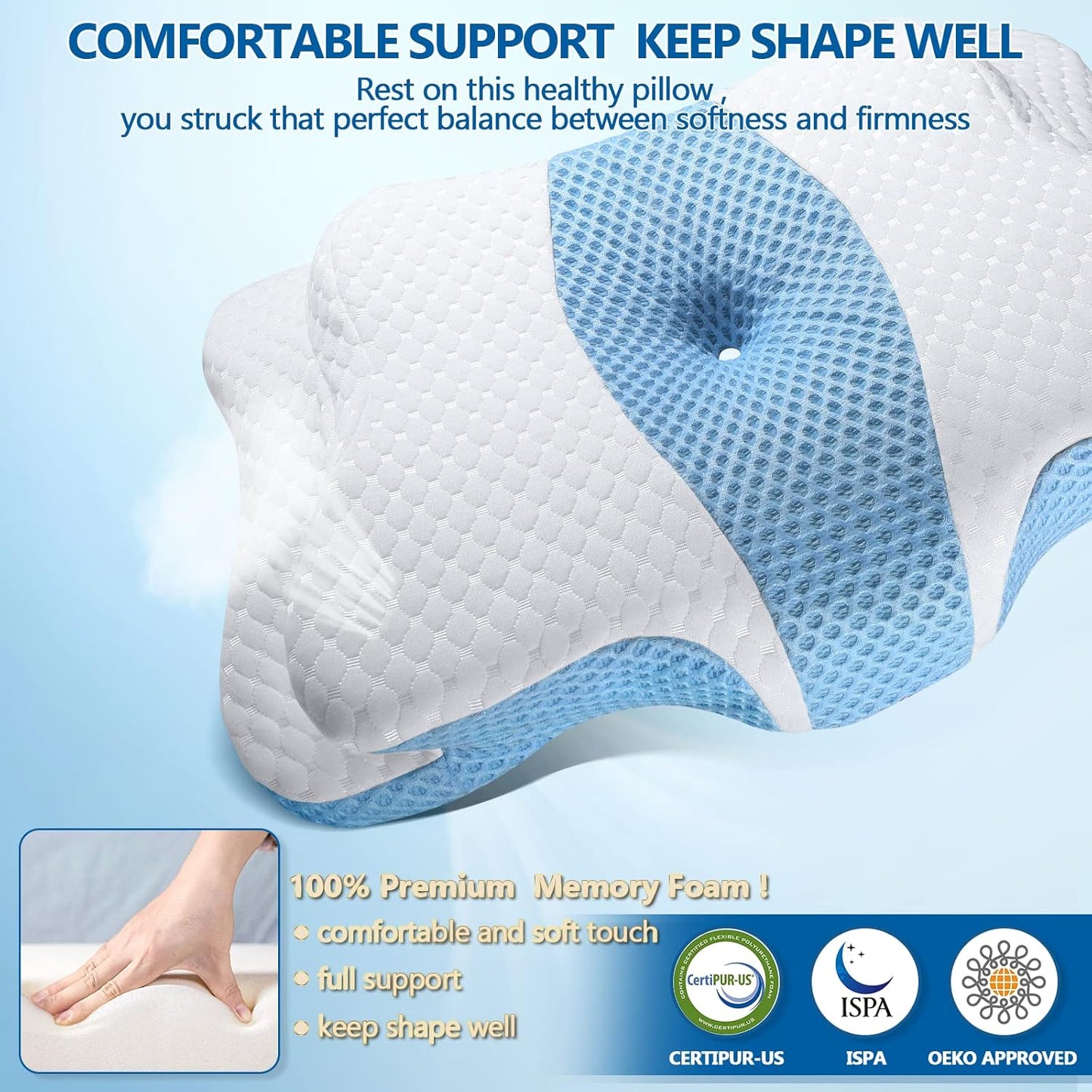 CHxxy Memory Foam Pillows, Cervical Pillow for Neck & Shoulder Pain Relief | Ergonomic Contour Bed Pillow, Soft for Side Sleep Stomach Sleeping and Back Sleeper-Queen Size&Grey