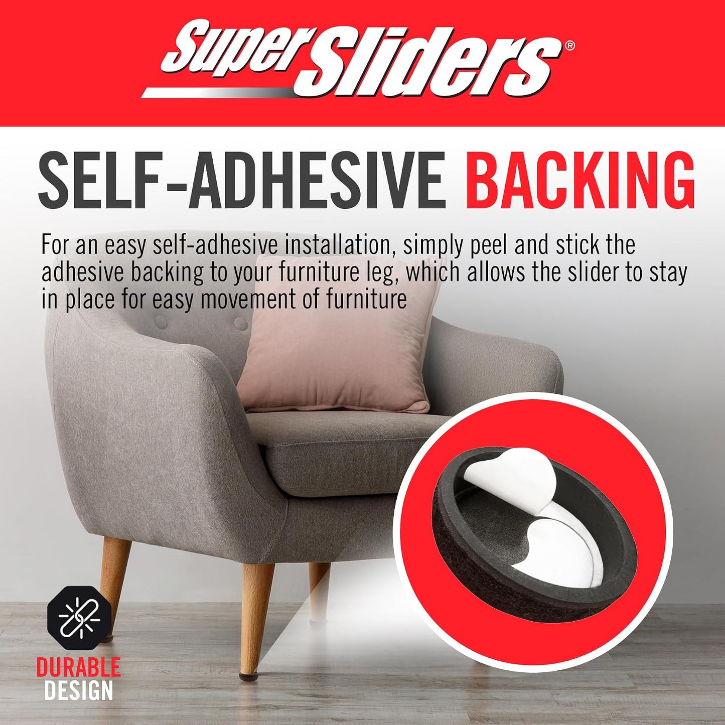 Super Sliders Secure Grip Formed Felt Movers for Furniture to Protect Hard Surfaces, 1.5", Walnut Brown (4 Pack)