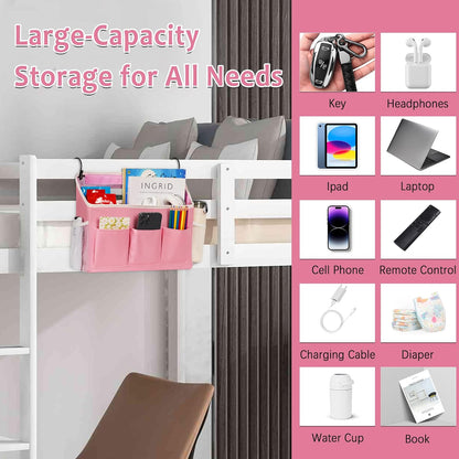 Loghot Bedside Caddy Organizer Bed Storage Bag for Dorm Hospital Crib White | 7 pockets bedside hanging organizer for phone books remotes, fits dorm hospital crib bunk beds, keeps organized easy access