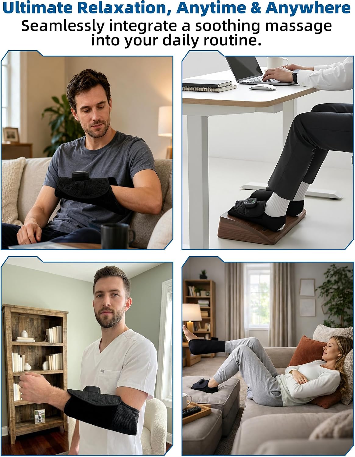 Cordless Air Compression Foot and Ankle Massager with Heat,1Wap | Portable Heat & Vibration Wrap for Tired Feet, Sore Arms & Swollen Ankles; Cordless, Rechargeable Gift for Men and Women