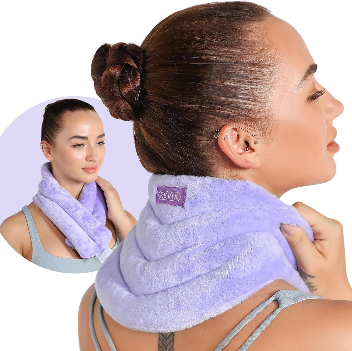 REVIX Neck Heating Pad Microwavable Heated Neck Wrap with Moist Heat for Stress, Microwave Neck Warmer for Woman, Unscented Hot Pack