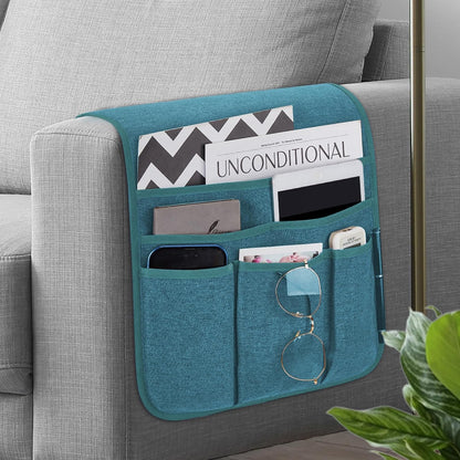 Teniux Remote Control Holder GRS Certified Armchair Caddy for Recliner Couch, Recycled Material Non-Slip Armrest Organizer with 5 Pockets for Magazine, Tablet, Phone, iPad (Dark Grey)