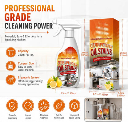 2 PCS Clean Up Kitchen Oil Stains Spray, Kitchen Cleaner Spray, Heavy Oil Cleaner Stain, All-Purpose Cleaning Spray for Kitchens Oil Stain Remover - 240ML/8.45 FL.Oz