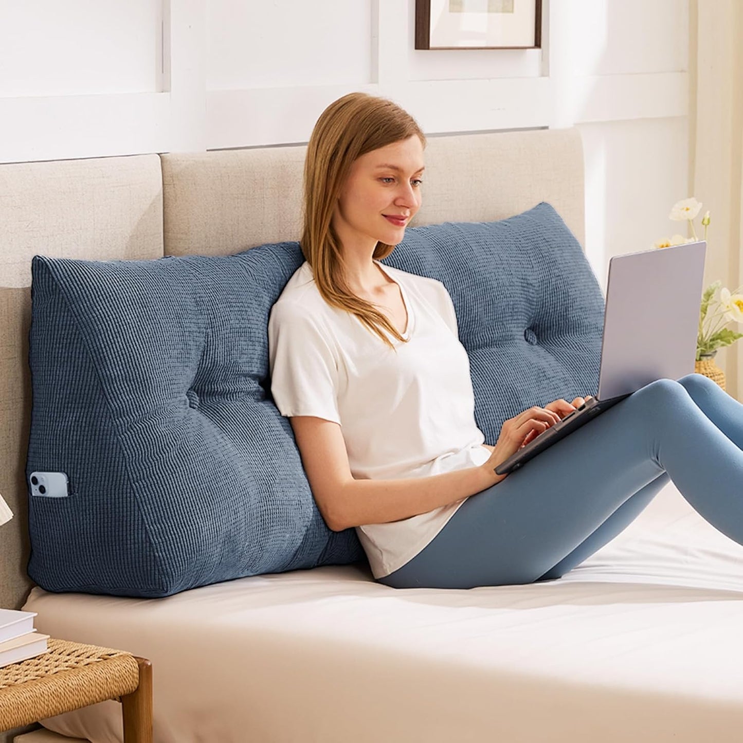 IASEAHK Headboard Pillow Queen, Triangle Pillows for Headboard, Head Board Backrest Wedge Pillow for Reading Sitting Working, Daybed Pillows with Removable Cover for Bed Dorm Sofa, Dark Grey
