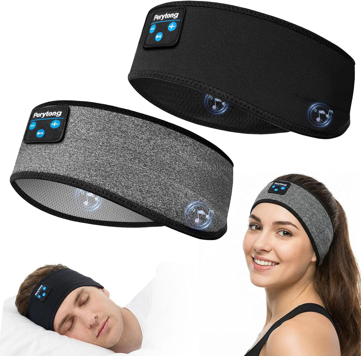 Perytong 2 Pack Sleep Headphones, Sleeping Headphones | Bluetooth Headband with Ultra-Thin HD Stereo Speaker, Wireless Headphone for Sports, Insomnia, Yoga, Air Travel, Meditation