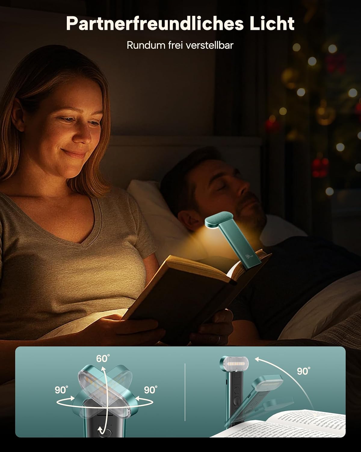 86lux Book Light, Rechargeable Reading Light for Book in Bed | 3 Color Modes & Stepless Dimming, Aluminum Alloy LED Bookmark Light for Book Lovers, Technology Black