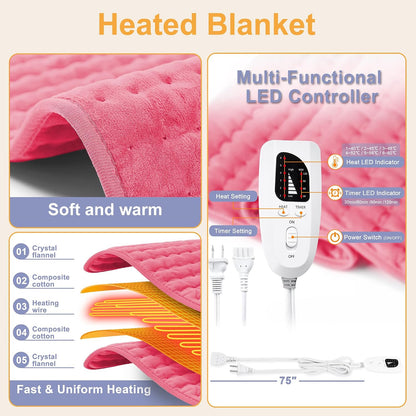Heating Pad,Heated Blanket,Heating Pad for Back Neck,Grey,24x12 Inch | Electric Heating Pad,Dry/Moist Heat Heating Pads,Heating Pads for Shoulder,Abdomen,Heat Pad for Women Men,Birthday Gift