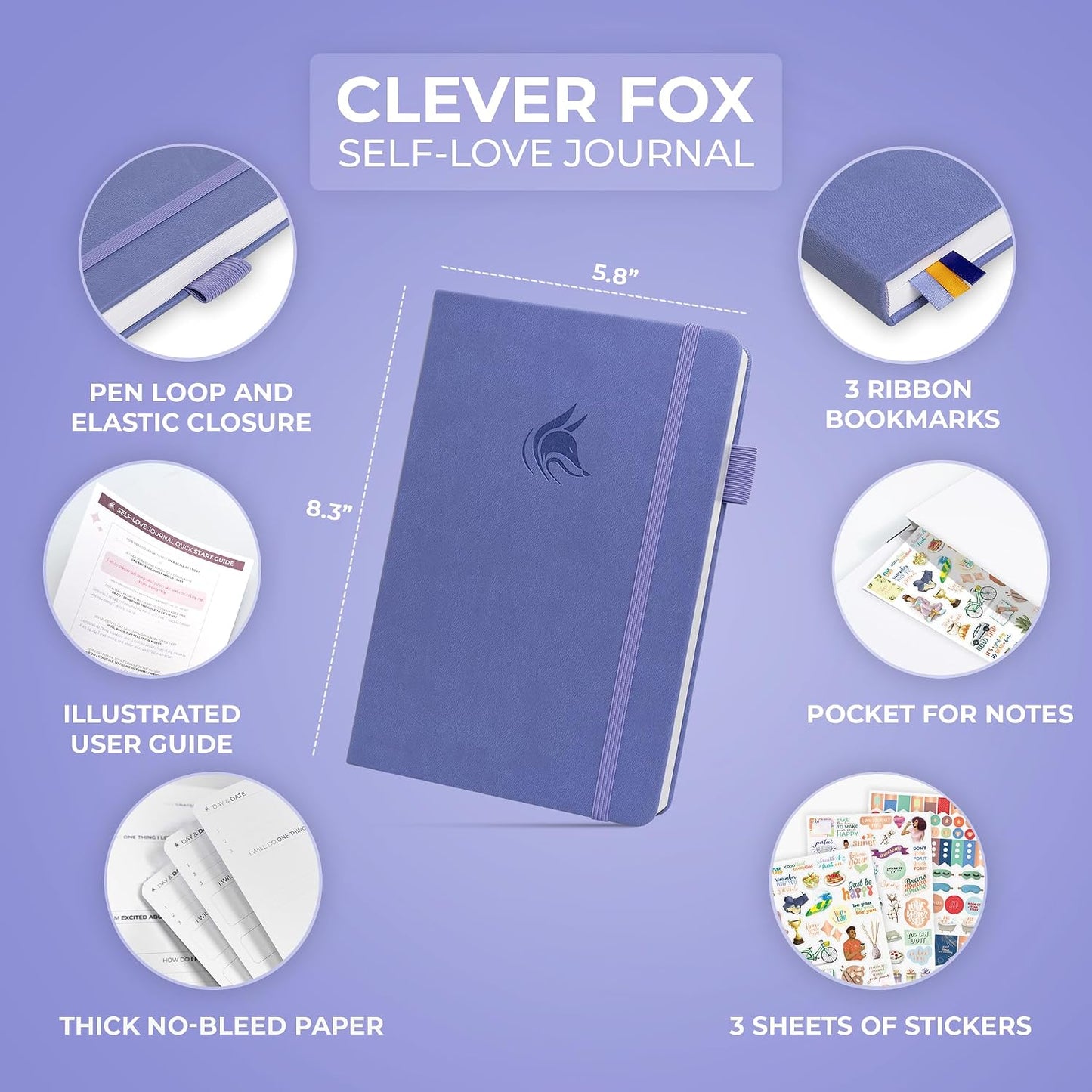 Clever Fox Self-Love Journal for Women, Gratitude, Positivity, Aquamarine | 6-month daily mental health journal with stickers, self-care, anxiety therapy, life & wellness planner for teens & adults