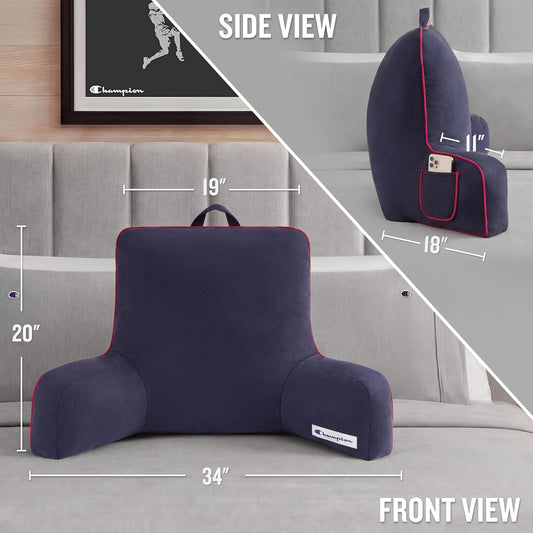 Champion Faux Wool Bedrest Pillow, 100% Polyester Cover and Fill, Spot Clean Only, Navy Blue, 29" x 24.5" x 10.5"