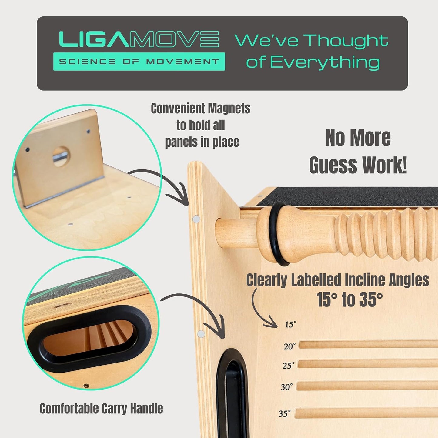 Adjustable Wooden Slant Board - Calf Stretcher - Foot Roller & Toe Stretcher