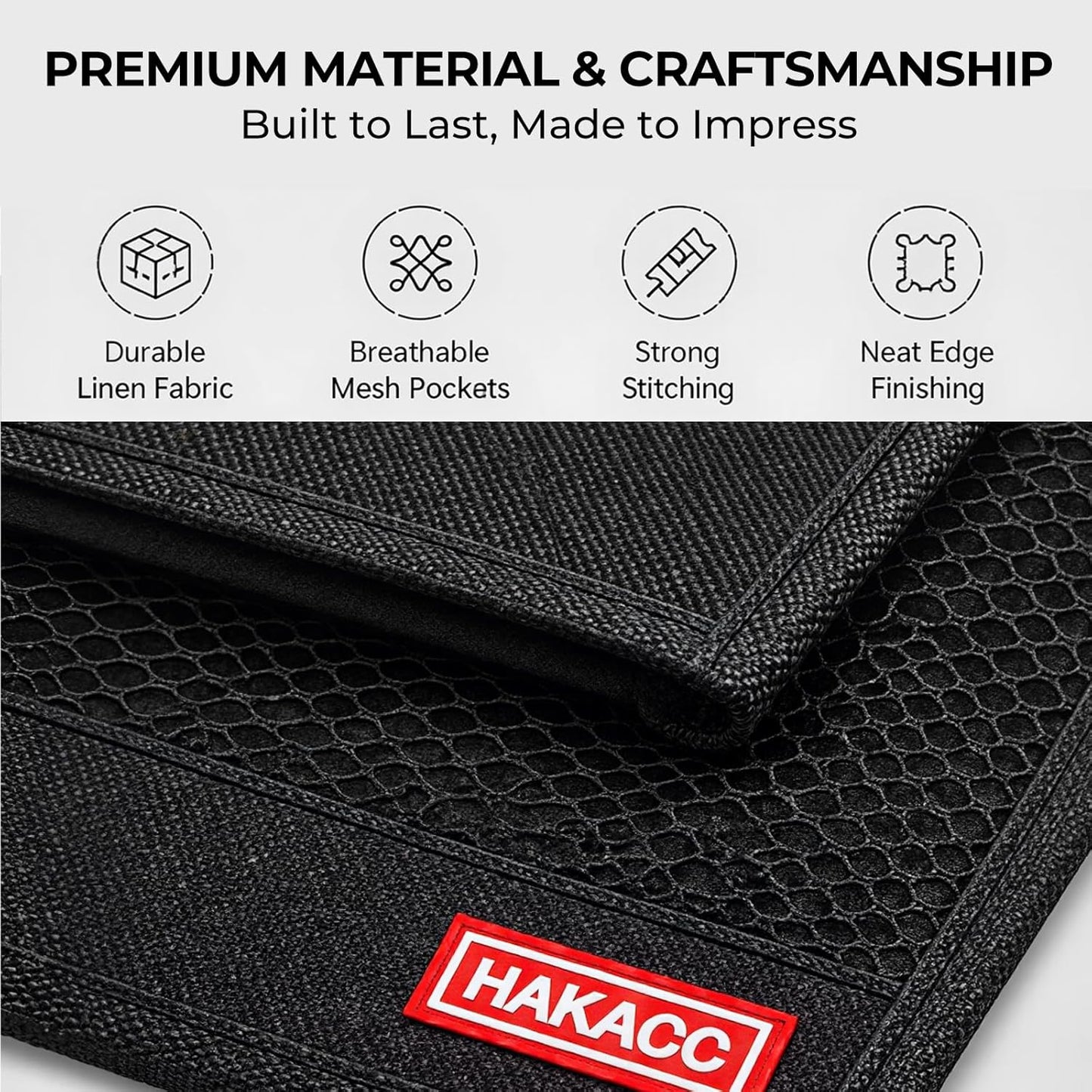 HAKACC Bedside Caddy, Remote Holder for Bed, Storage Organizer, Black | Pockets for Bed, Sofa, Phones, Magazines, Tablets and Accessories