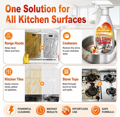 2 PCS Clean Up Kitchen Oil Stains Spray, Kitchen Cleaner Spray, Heavy Oil Cleaner Stain, All-Purpose Cleaning Spray for Kitchens Oil Stain Remover - 240ML/8.45 FL.Oz