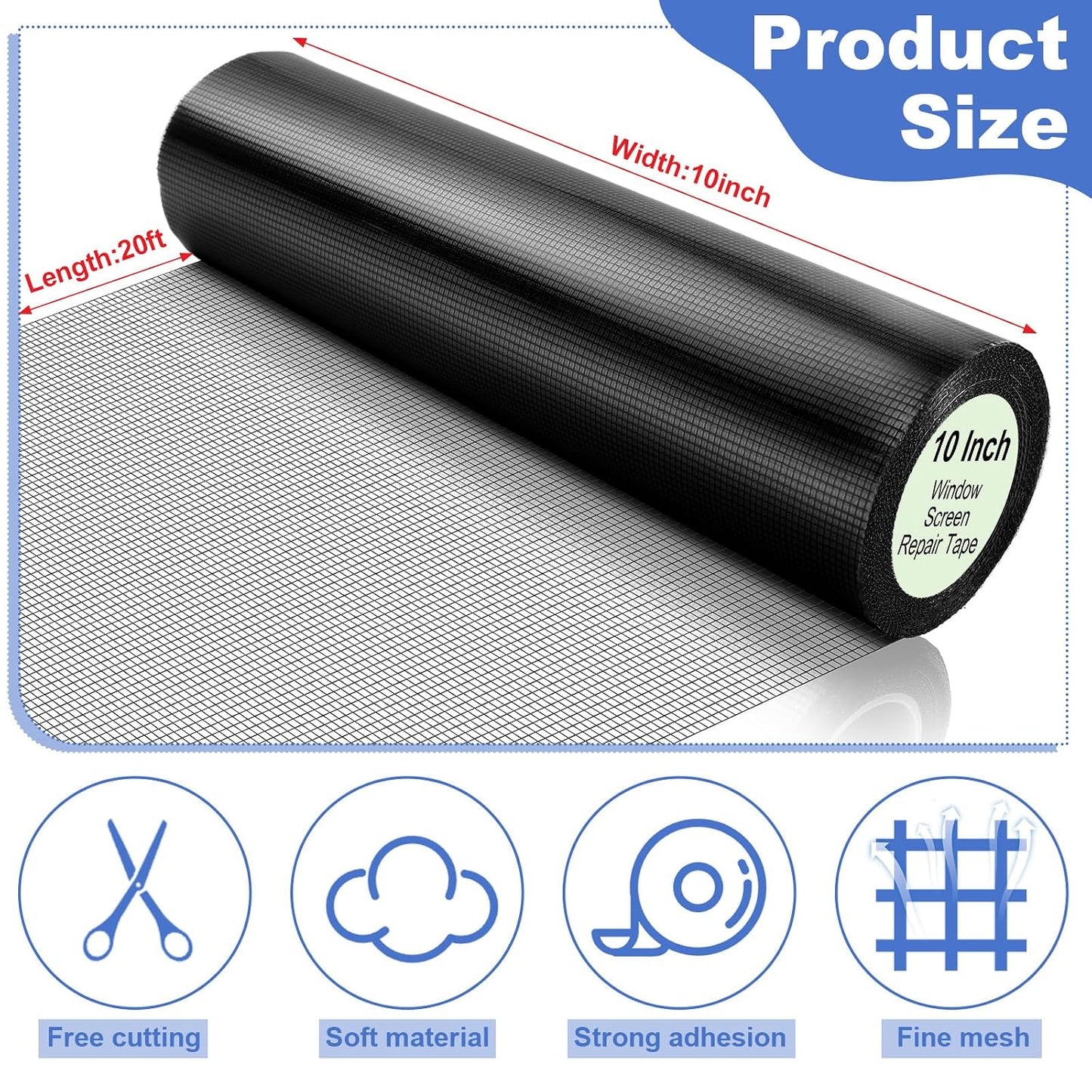 CroBlissful 5 Inch X 20 ft Extra Wide Window Screen Tape Mesh Repair, Gray | Strong Adhesive, Waterproof Fiberglass, Screen Repair Kit Patch, for Window Door Tears Holes