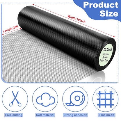 CroBlissful 5 Inch X 20 ft Extra Wide Window Screen Tape Mesh Repair, Gray | Strong Adhesive, Waterproof Fiberglass, Screen Repair Kit Patch, for Window Door Tears Holes