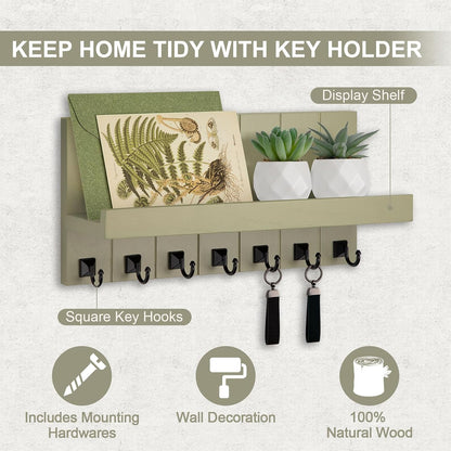 Key Holder for Wall, Decorative Key Holder with Shelf | Key and Mail Holder Wall Mount, Farmhouse Decor with 5 Key Hooks for Keys, Coats, ect.