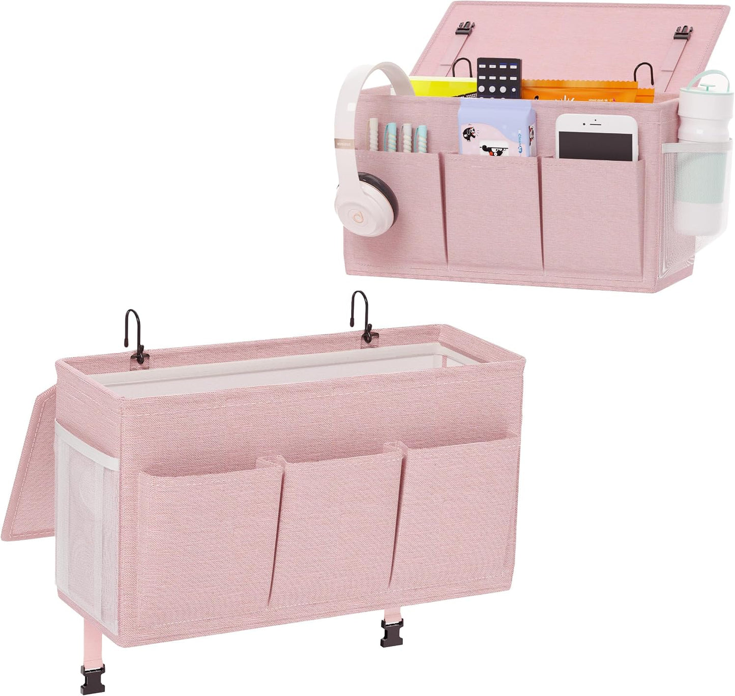 Bedside Caddy Bedside Storage Hanging Organizer for Bunk Dorm Bed Rail | Bed Caddy with Hooks, Top Bunks and Dorm Essentials for Water, Tissues, Tablets, Books, Phones, Remotes and Other Necessories