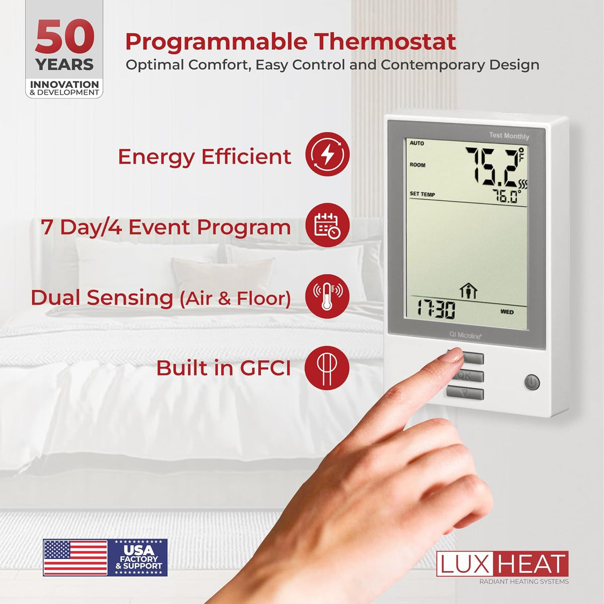 LuxHeat 60 sqft Floor Heat System, Prog Thermostat - 120V Heated Floor Mat