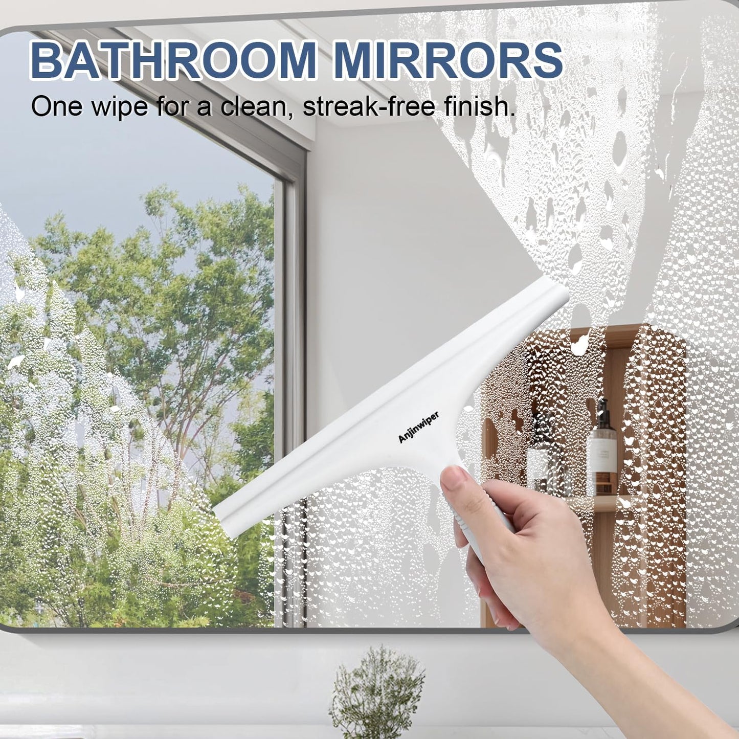 Shower Squeegee for Glass Doors, 10 Inch Bathroom Squeegee for Shower Glass | Streak Free No Squeak, Anti-Rust, All Purpose Glass Squeegee with Hook, Tile Walls, Mirror, Window, Car, Water & Soap Removal