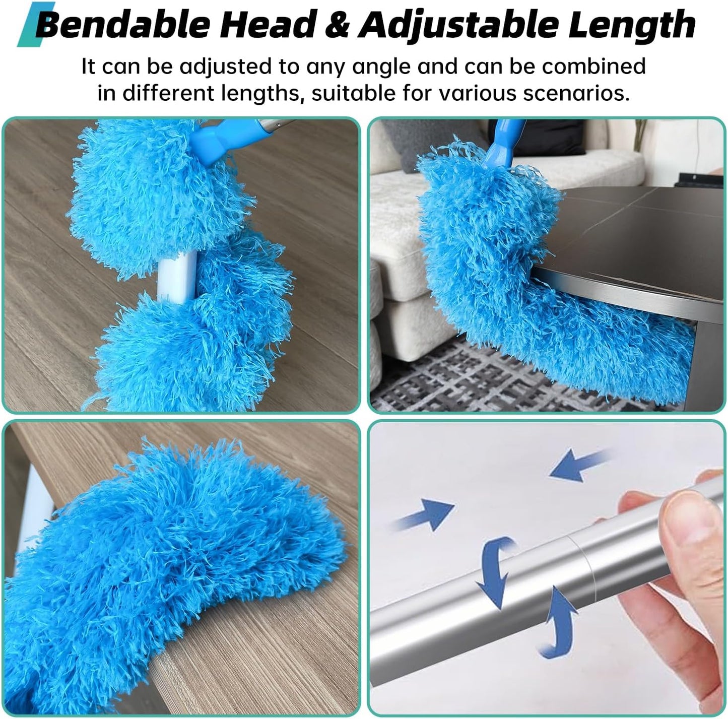 DRQ Ceiling Fan Cleaner Duster with 13-48 in Extension Pole, Blue | Detachable, Washable Microfiber Brush Head Is Reusable for Ceiling Fan Blades, Walls, Bookshelves, Door Tops and Window Tops