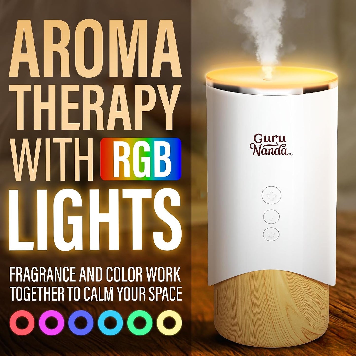 GuruNanda Calm Aura Essential Oil Diffuser, Sleek Modern Corded Electric Aromatherapy Diffuser with Turbo & Mist Modes, Auto Shut-Off Safety, Covers 250 Sq Ft, White, 100 ml