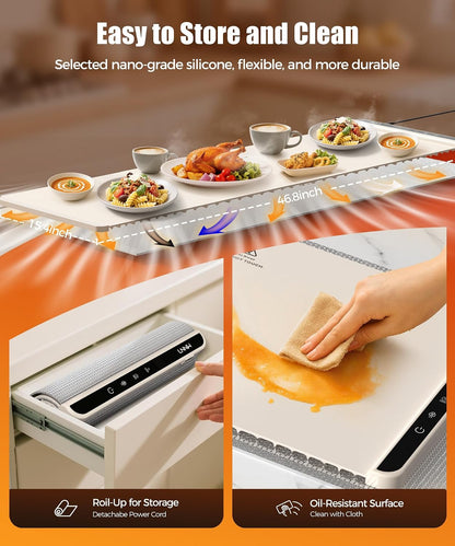 Warming Mat for Food, 26x15 Inch, Off White, Fast Heat, Child Lock