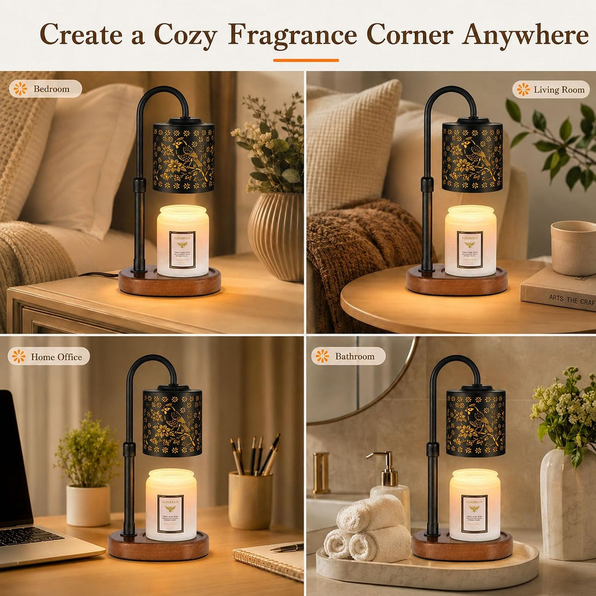 Dimmable Candle Warmer Lamp with Timer Adjustable Height for Scented Jar Candles Electric Candle Wax Melt Warmer for Home Decor Christmas Birthday Gifts for Women Mom(Hummingbird)