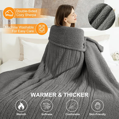 Heated Throw Blanket 50"X60", Soft Sherpa, 4 hrs Auto Shut Off