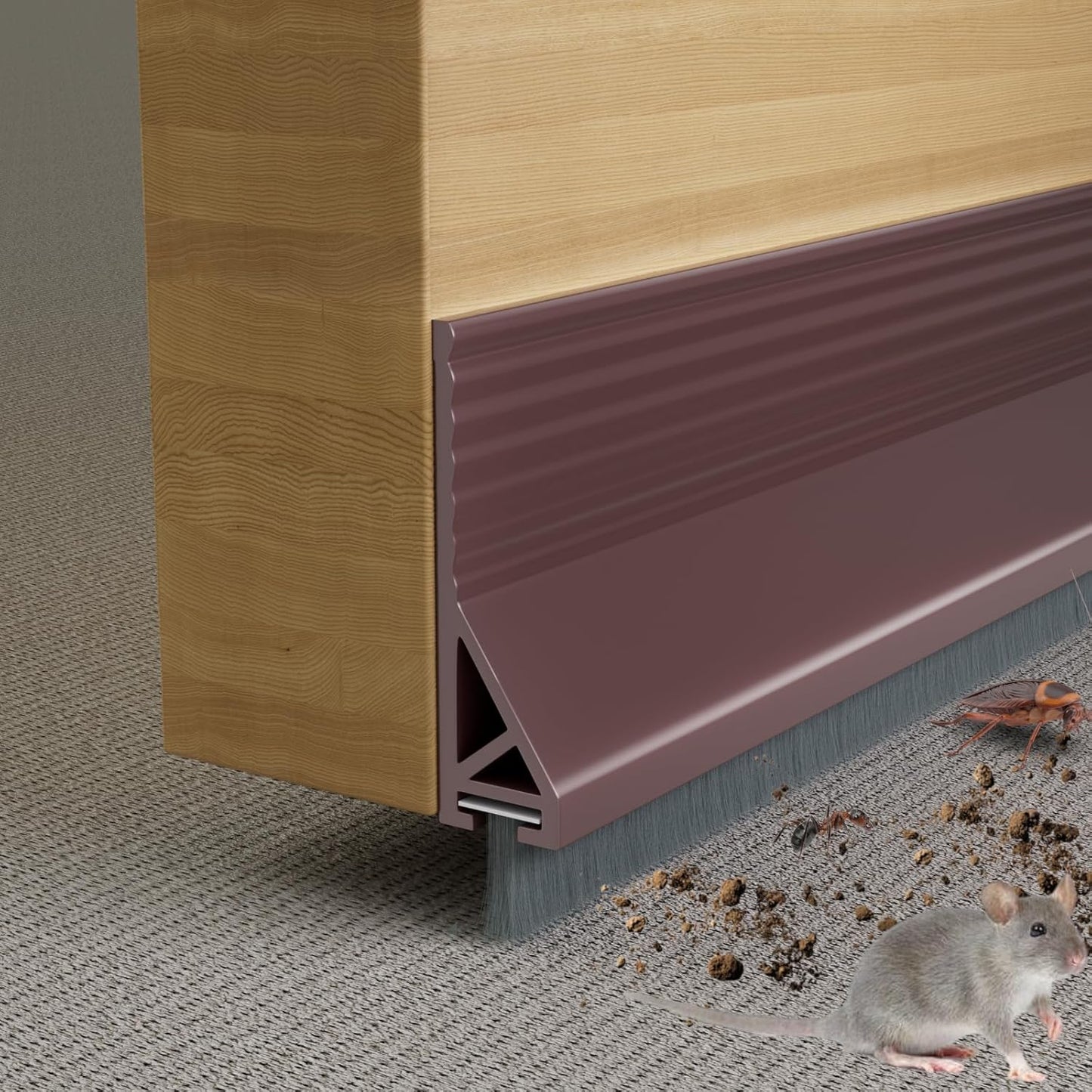 Esufeir 39” Under Door Draft Stopper with Brush,Black | Bottom of Door Sweeps for Exterior & Interior,Gap Filler Sound Blocker Seal Strip,Draft Guard Dust Stopper