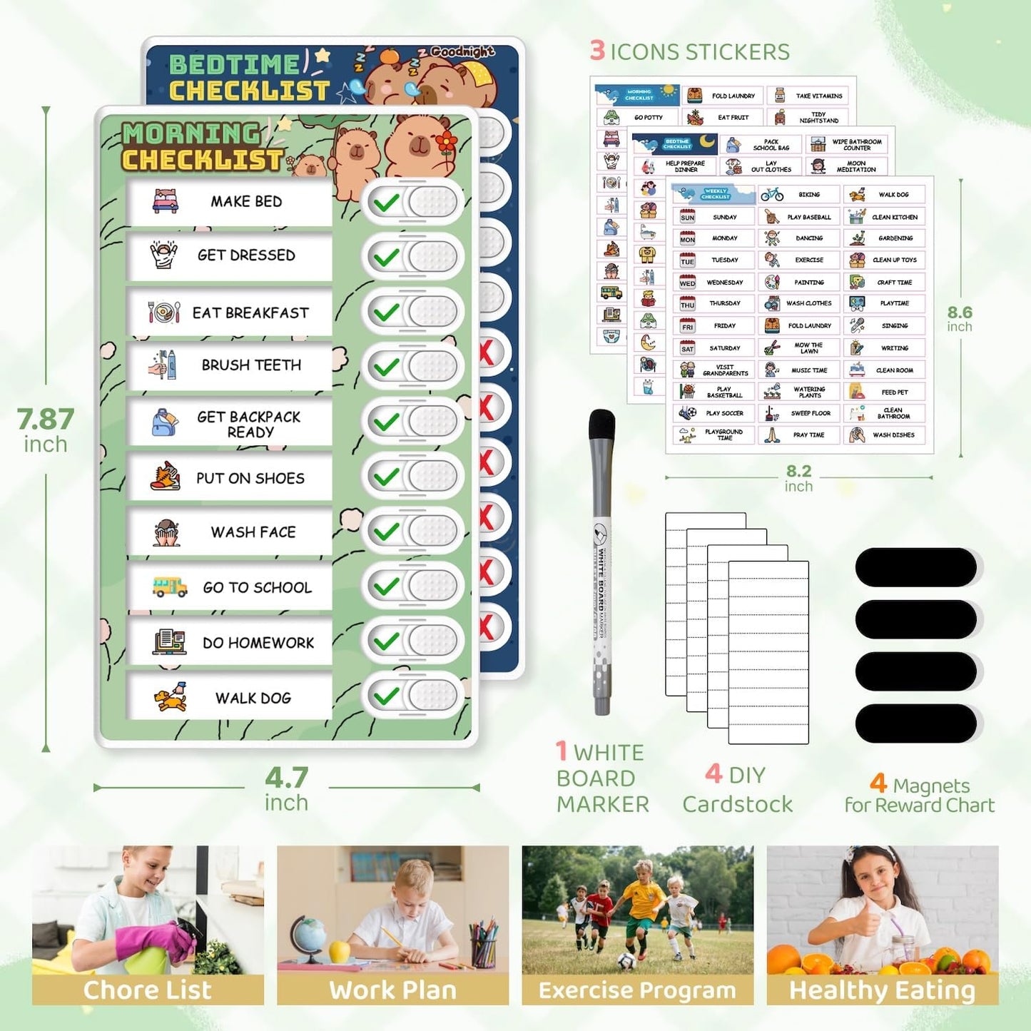 2 in 1 Upgraded Slider Morning/Bedtime Routine Chart for Kids Toddlers - Magnetic Kids Chore Chart for 2 Kids, Dry Erase Chore Chart for Kids, Visual Schedule for Kids with Cute Chore Stickers