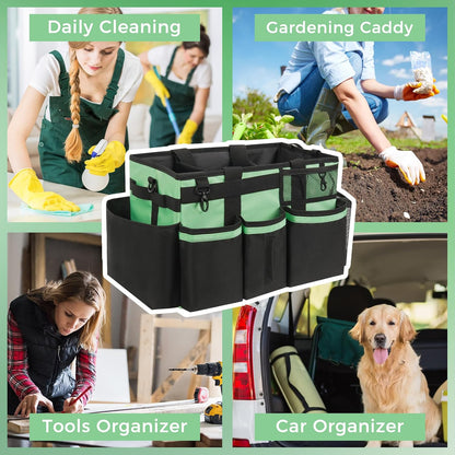 SCAVATA Wearable Cleaning Caddy, Cleaning Caddy Supplies Organizer with Handle & Shoulder Straps for Housekeepers, Under Sink & Car Cleaning Tool Organizers Bag with 4 Foldable Divider (NavyBlue)
