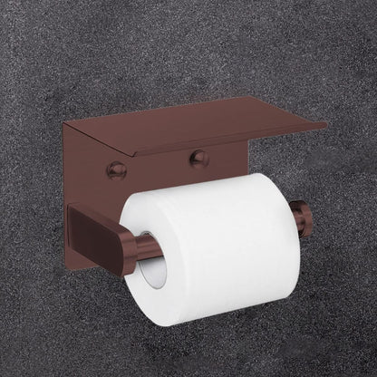 VAEHOLD Self Adhesive Toilet Paper Holder with Phone Shelf Stainless Steel Wall Mounted Toilet Paper Roll Holder - Rustproof and Bathroom Washroom Tissue Roll Holder with Shelf - Black