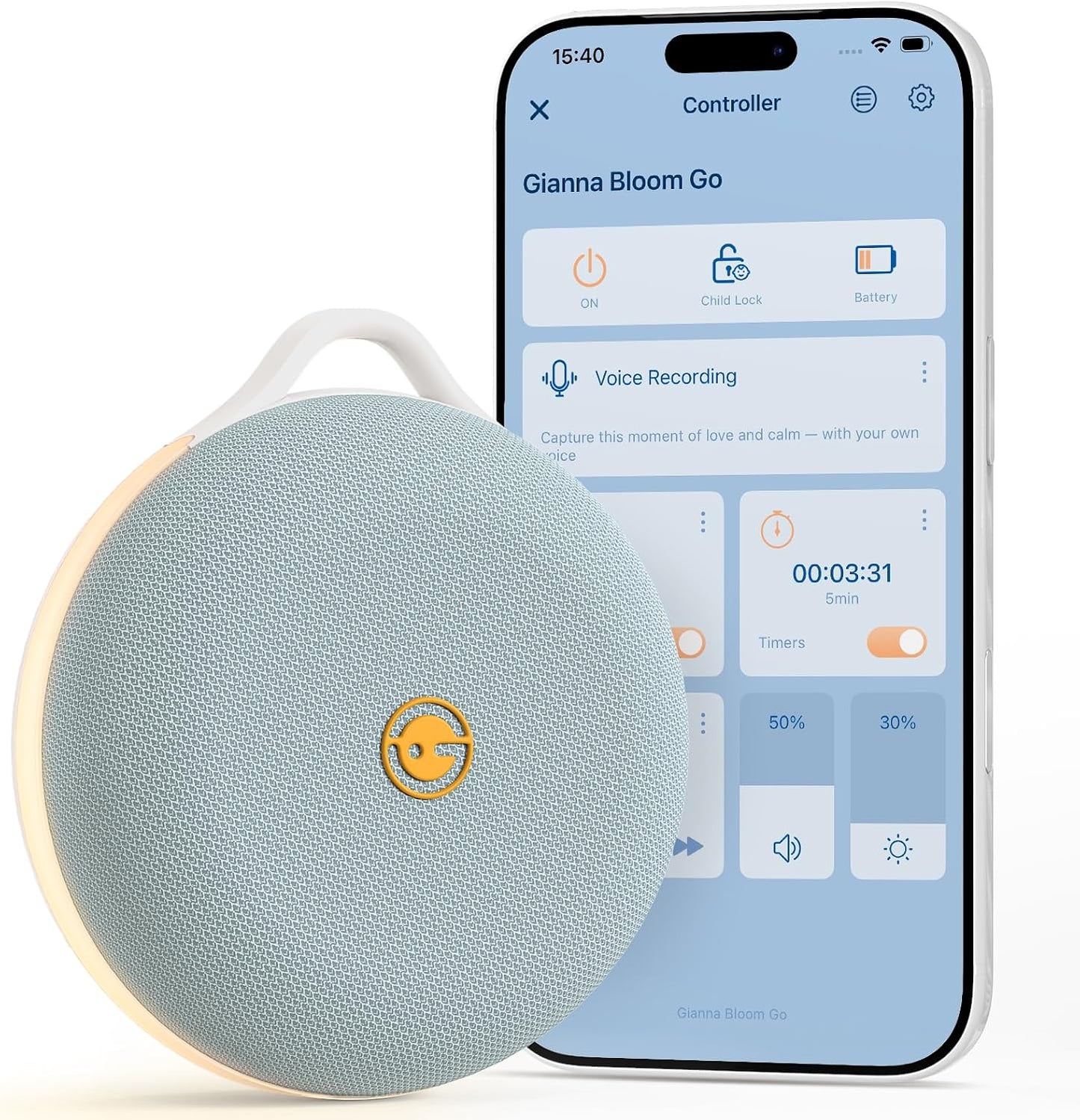 Gianna Portable Sound Machine for Baby Sleep | Portable Sound Machine, Personal Voice Recording & Night Light, Rechargeable Battery for Travel