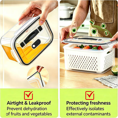 4 PCS Fruit Storage Containers for Fridge,Leakproof Produce Containers | Saver For Fridge with Removable Colander &Vent Lids,Microwave/Dishwasher Safe,Keeps Berries,Lettuce & Salad Fresh