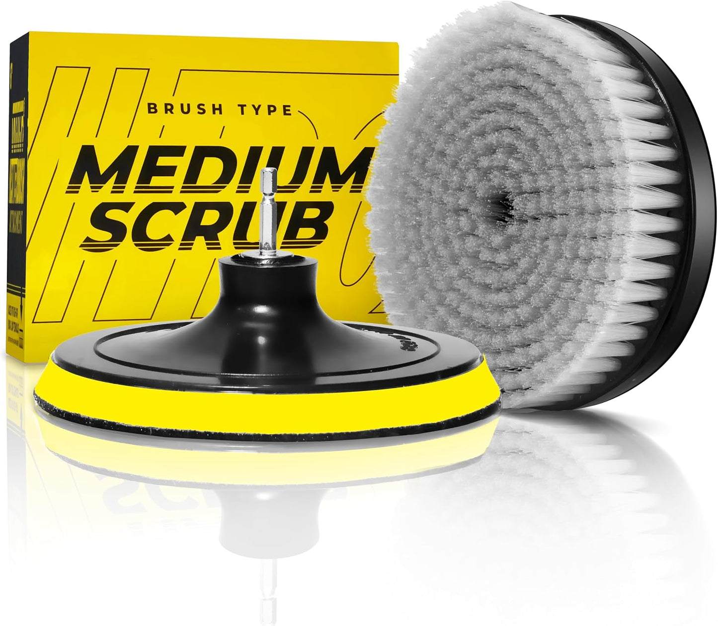 VViViD Drill Backing Plate + Power Scrub Brush Attachment, 150mm Diameter Large Surface Area, Medium-Stiffness Bristles